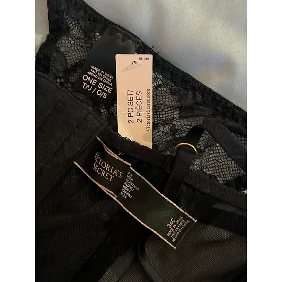 Victoria's Secret Lined Mesh Corset Top‎ 34C Black Cream Women and g-string NWT - Picture 5 of 6